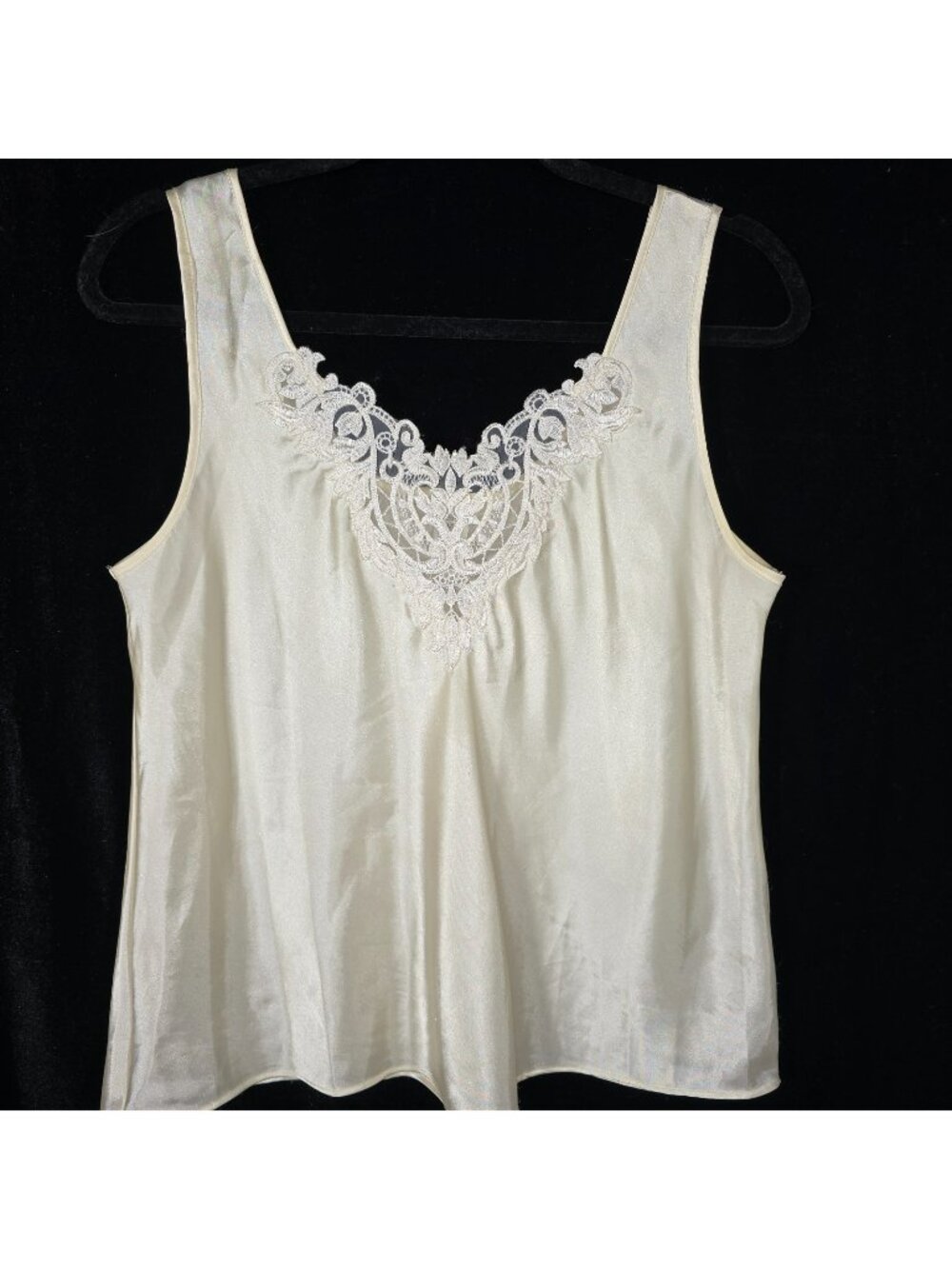 Vintage Ivory Satin Camisole Decorative Embroidered Lace Trim Sz Large Lingerie
